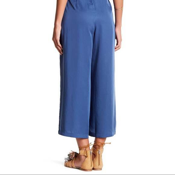 CHELSEA28 Cold Shoulder Chambray Ruffle Jumpsuit